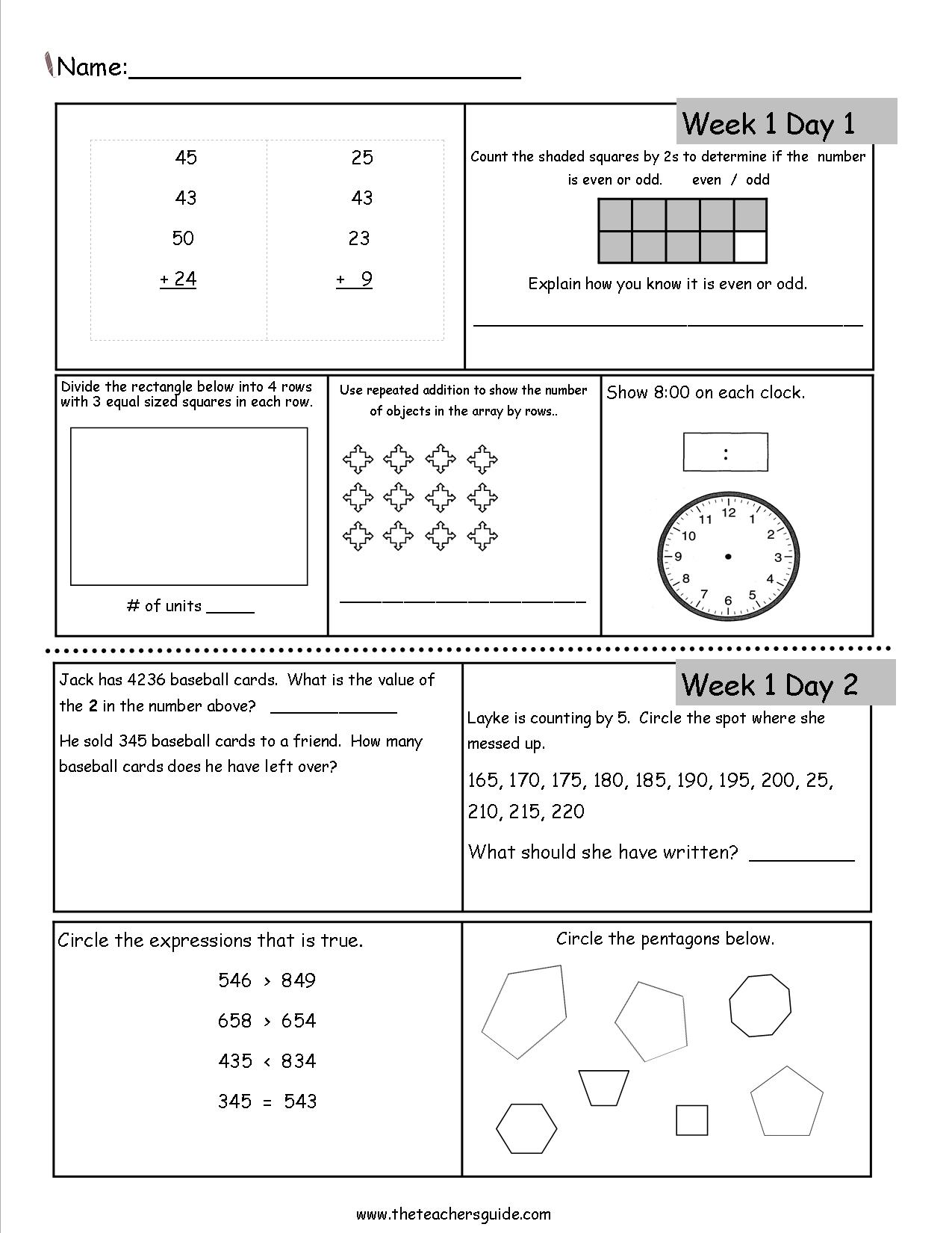 third grade math practice sheets