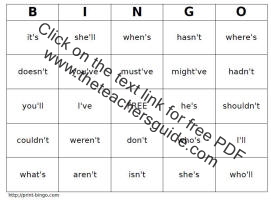 contractions bingo printout