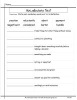 third grade wonders unit five week one vocabulary test