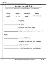 wonders unit five week four printouts vocabulary matching