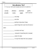 wonders unit five week four printouts vocab test