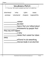 wonders unit five week one printout vocabulary match