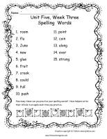 wonders unit five week three printout spelling words