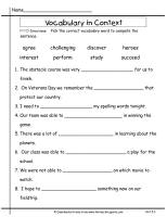 wonders unit five week three printout vocabulary context