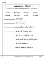 wonders unit five week three printout vocabulary matching