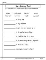 wonders unit five week three printout vocabulary test