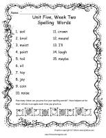 wonders unit five week two printout spelling words