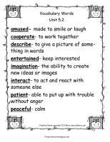 wonders unit five week two printout vocabulary words