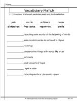 wonders unit four week five printout vocabulary matching