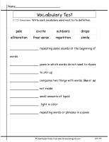 wonders unit four week five printout vocabulary test