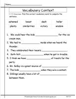 wonders unit four week four printout  vocabulary context