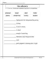 wonders unit four week four printout  vocabulary matching