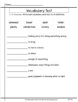 wonders unit four week four printout  vocabulary test