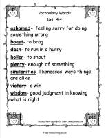 wonders unit four week four printout  vocabulary words