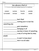 wonders unit four week three printout vocabulary matching