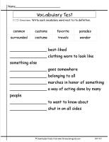 wonders unit four week three printout vocabuary test