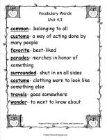 wonders unit four week three printout vocabulary words