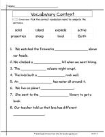 wonders unit four week three printout vocabulary context