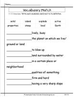 wonders unit four week three printout vocabulary matching