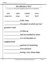 wonders unit four week three printout vocabuary test