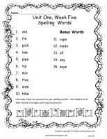 wonders unit one week five spelling words printout