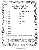 wonders unit one week four spelling words printout