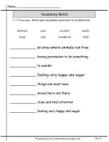 wonders unit one week four vocabulary match printout