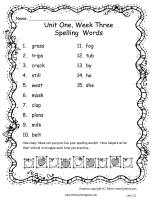 wonders unit one week three spelling words printout