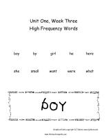 wonders unit one week three high frequency words printout