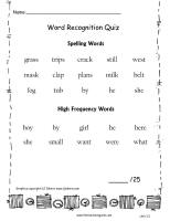 wonders unit one week three spelling reading quiz