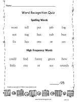 wonders unit one week two spelling words reading printout