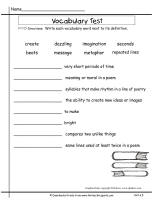 wonders second grade unit six week five printouts  vocabulary test