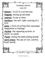 wonders 2nd grade unit two week five vocabulary words printout