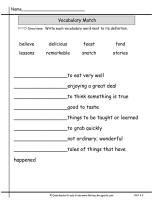 wonders unit two week two vocabulary matching worksheet